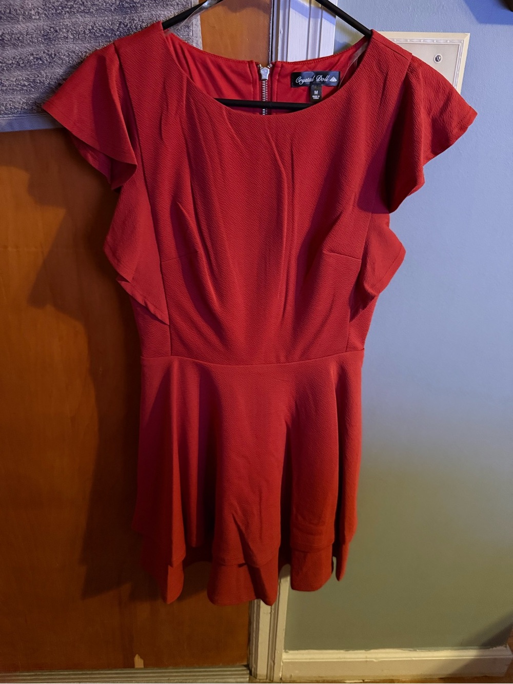Crystal Doll Rust Flutter Sleeve Skater Dress